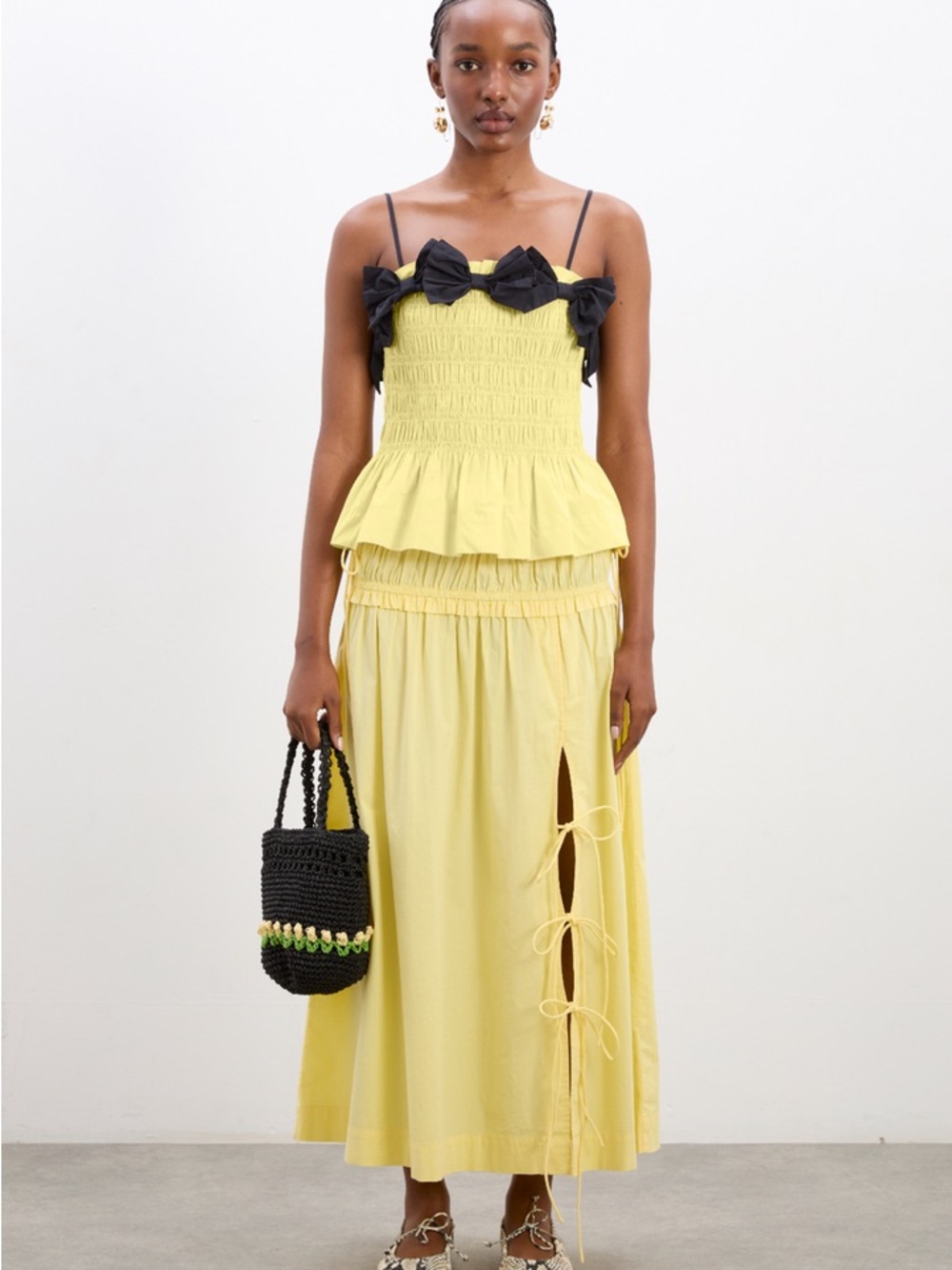 NWT Damson Madder Butter Yellow Set with Black Bows (Top Size 10/Skirt Size 14)